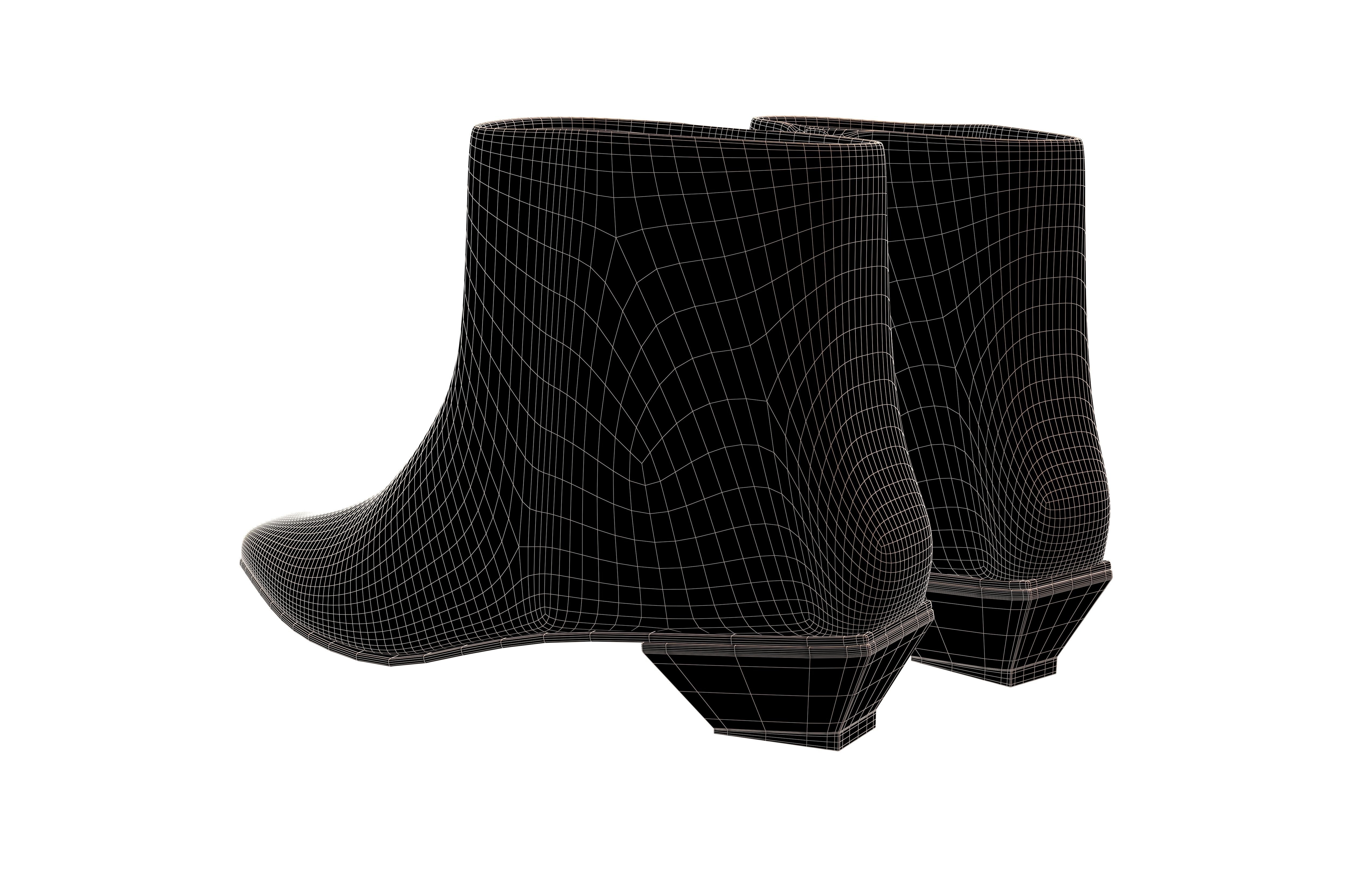 Square Toe Short Boots v1 002 Low-poly 3D model_11