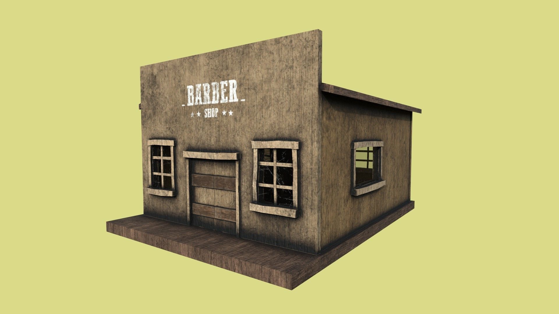 Western Barber Shop - Wild West - Building Backdrop Full Perm Low-poly 3D model_1