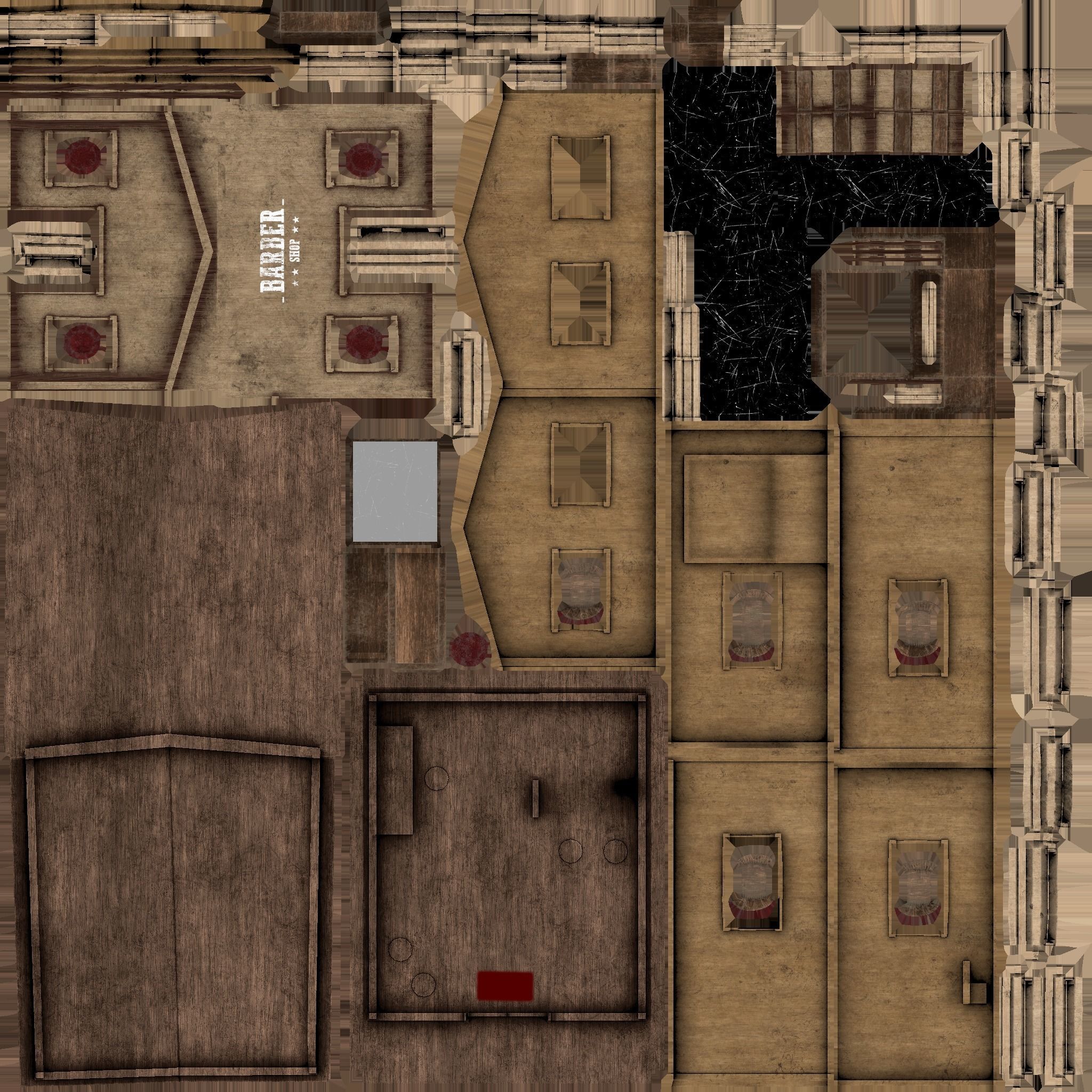 Western Barber Shop - Wild West - Building Backdrop Full Perm Low-poly 3D model_16