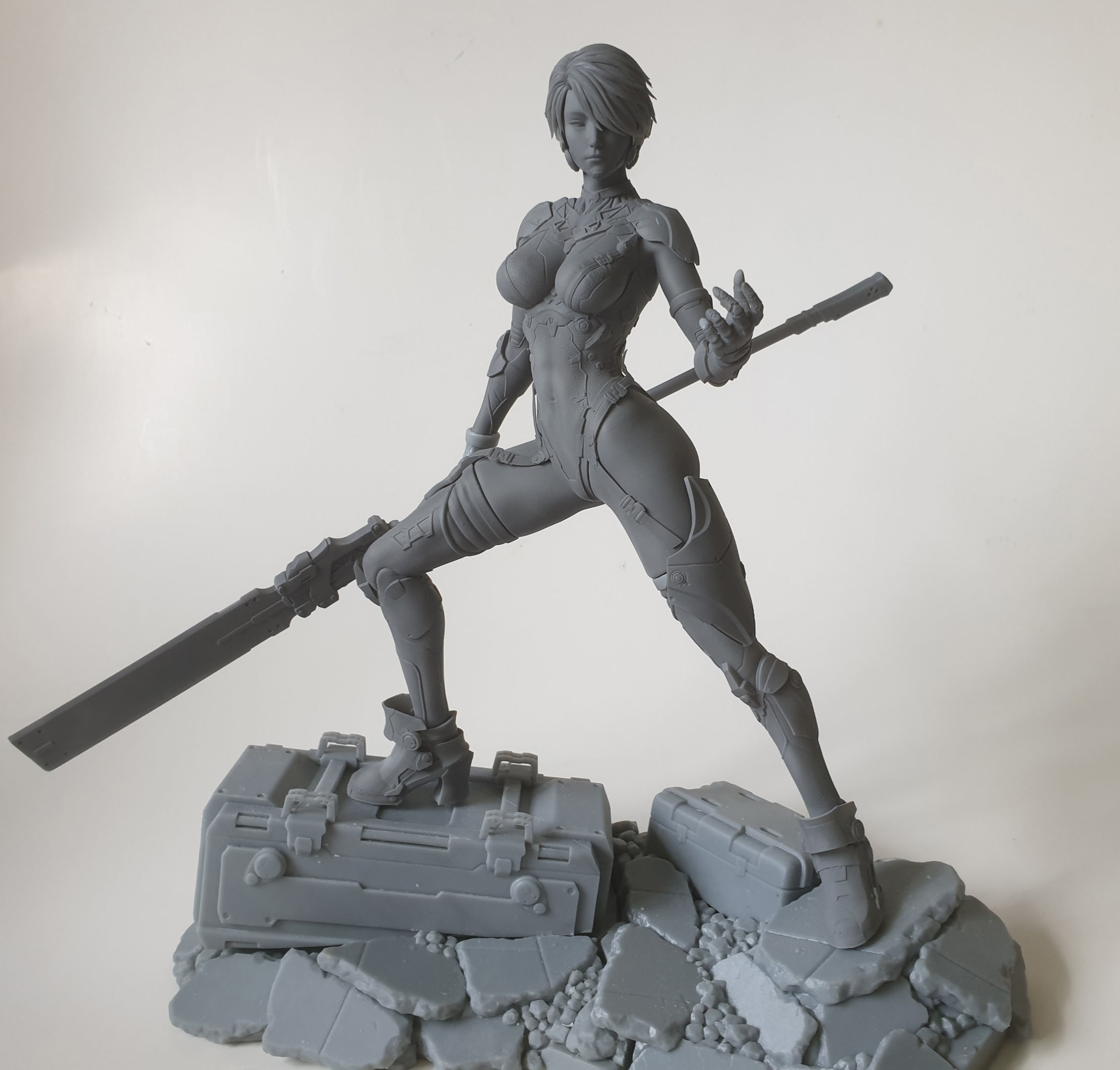 Echos female action figure holding sword 3D print model_7