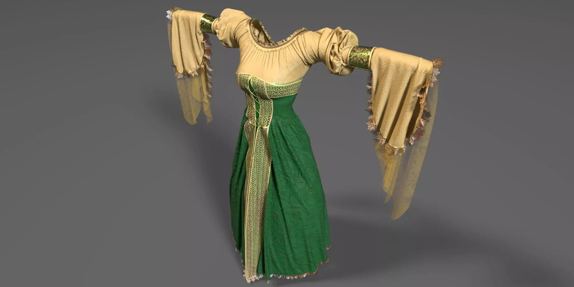Medieval Renaissance Courtesan Dress 3D model