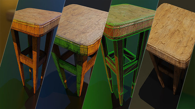 A wooden chair with scuffs and abrasions Low-poly 3D model