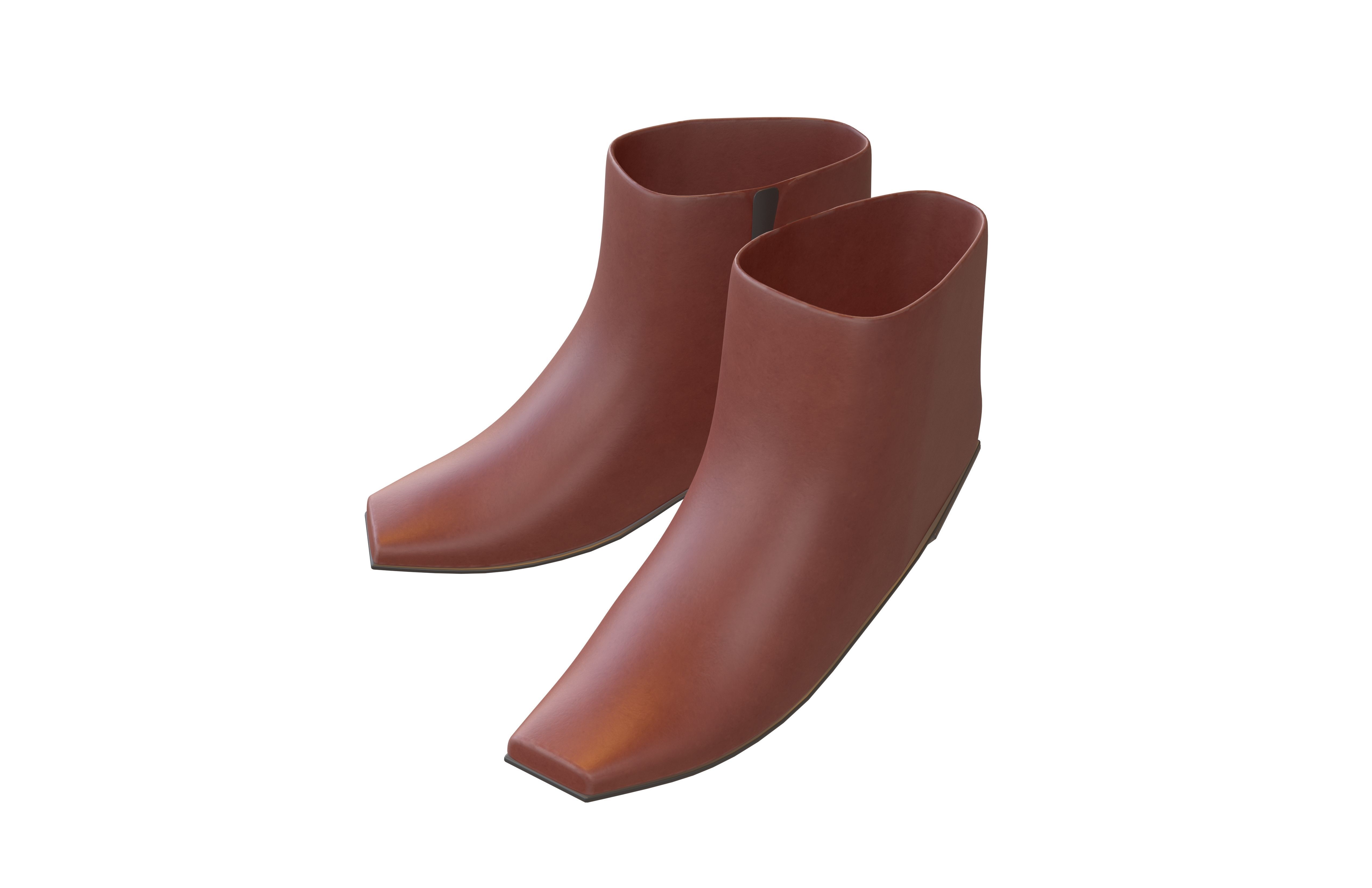 Square Toe Short Boots v1 004 Low-poly 3D model_2