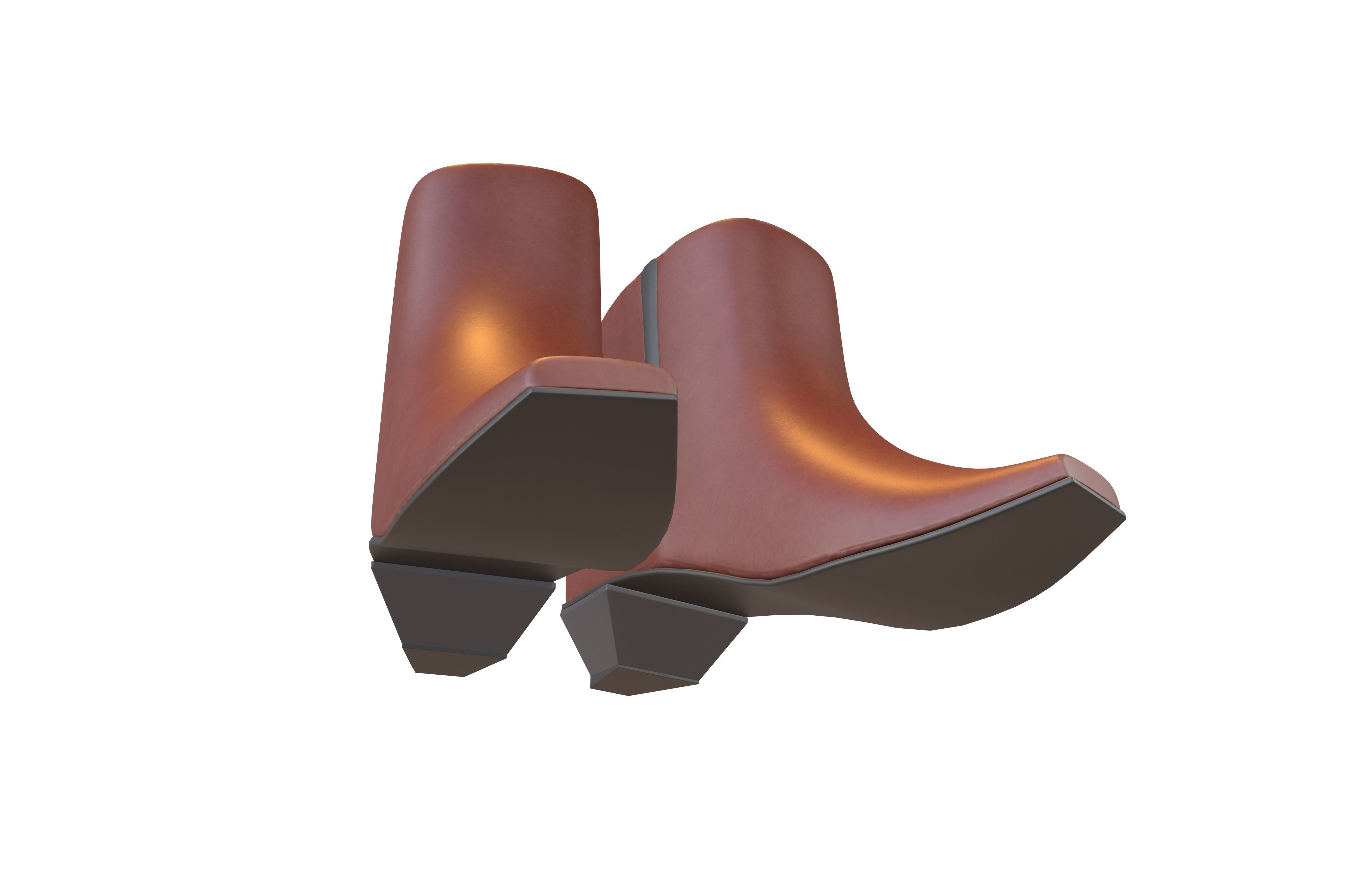 Square Toe Short Boots v1 004 Low-poly 3D model_3