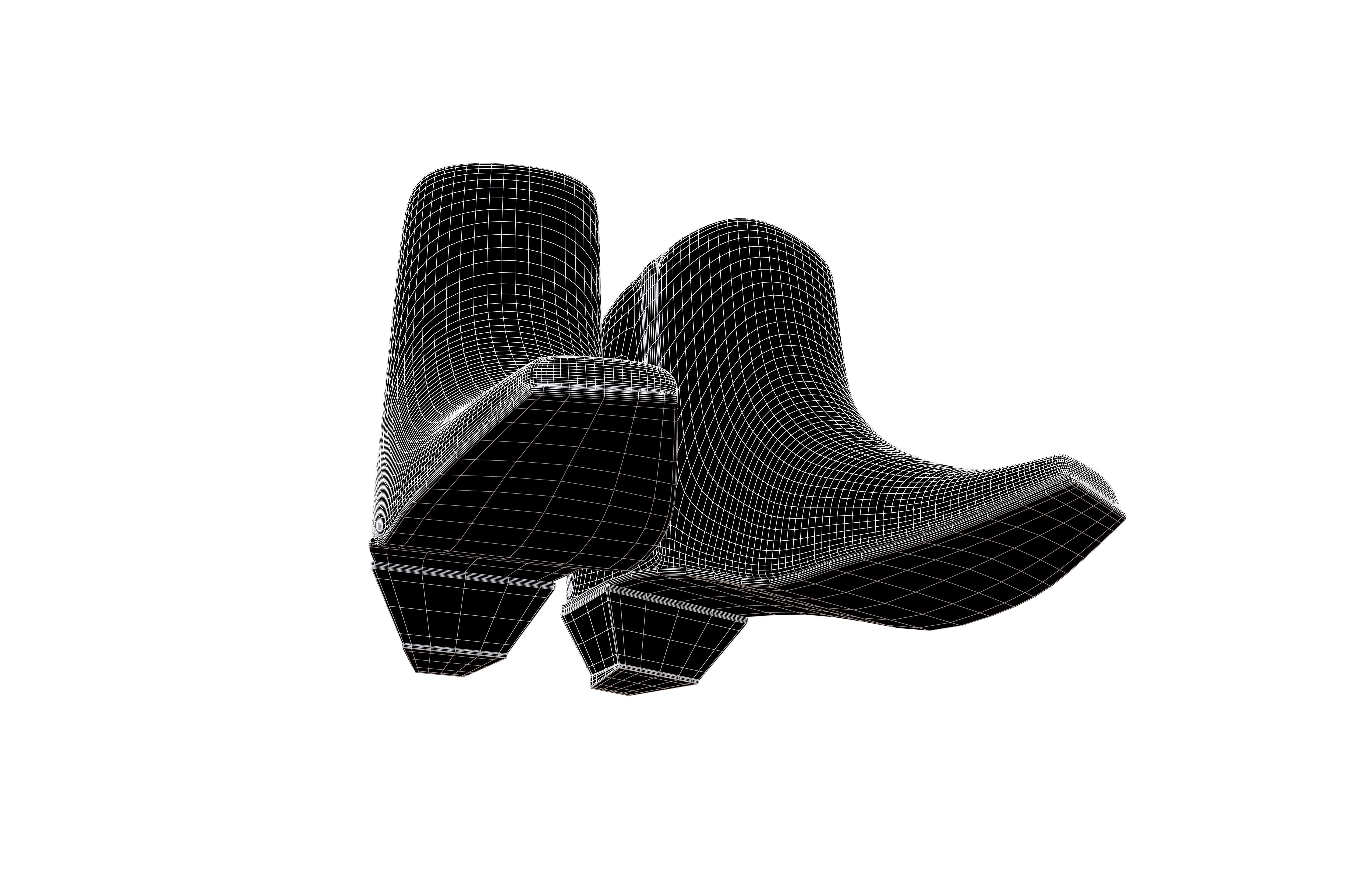 Square Toe Short Boots v1 004 Low-poly 3D model_9