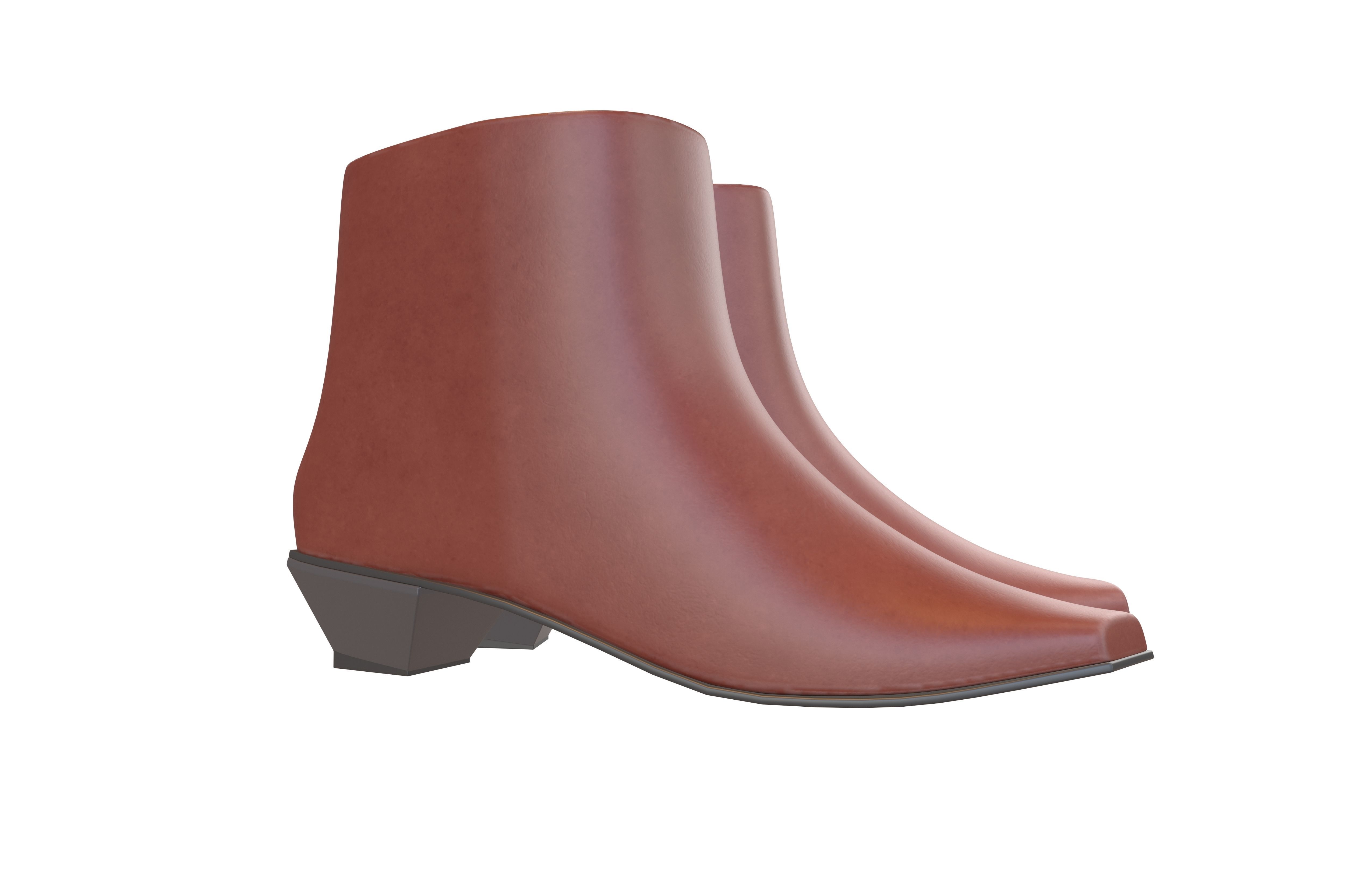 Square Toe Short Boots v1 004 Low-poly 3D model_4