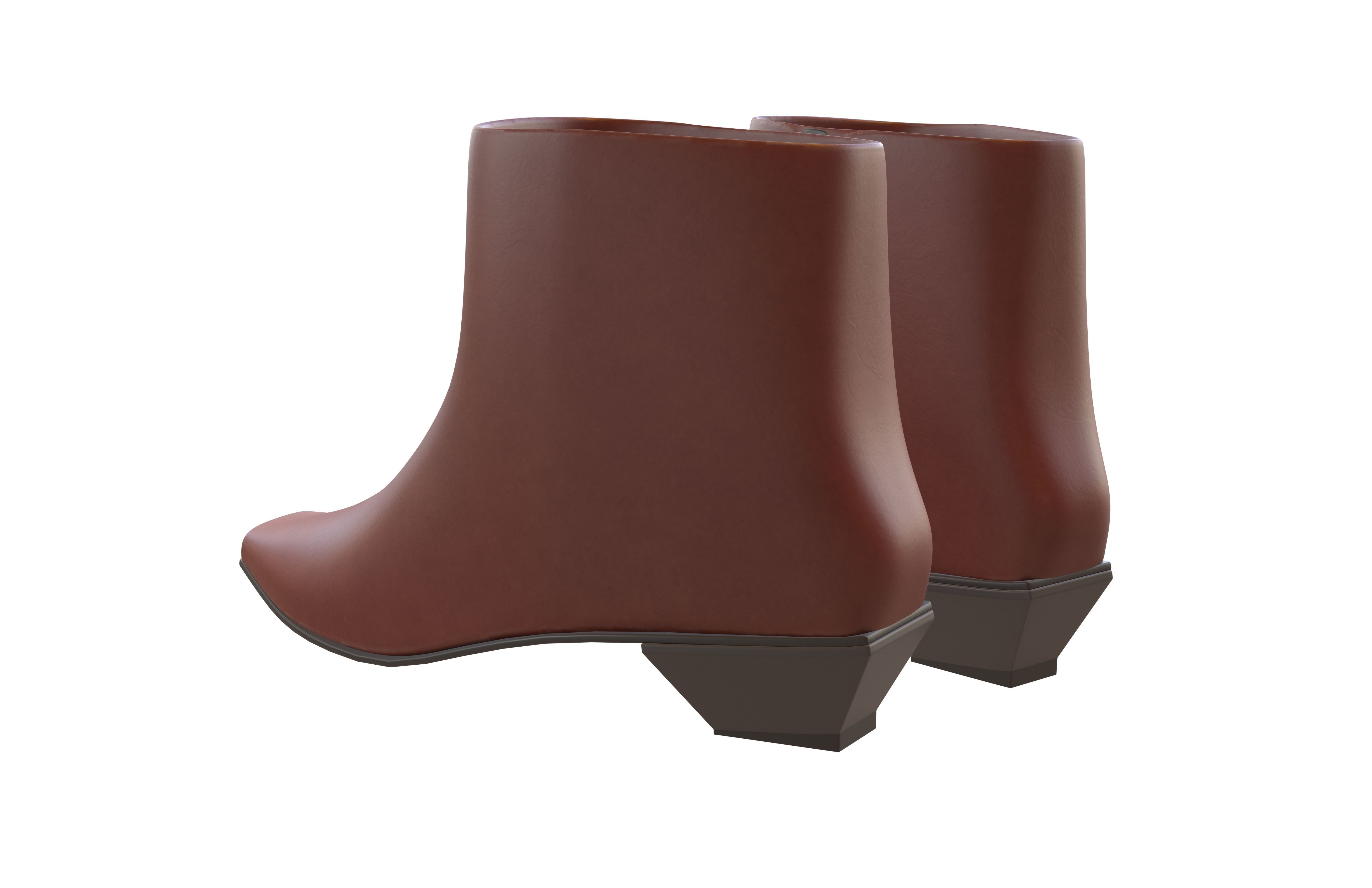 Square Toe Short Boots v1 004 Low-poly 3D model_5