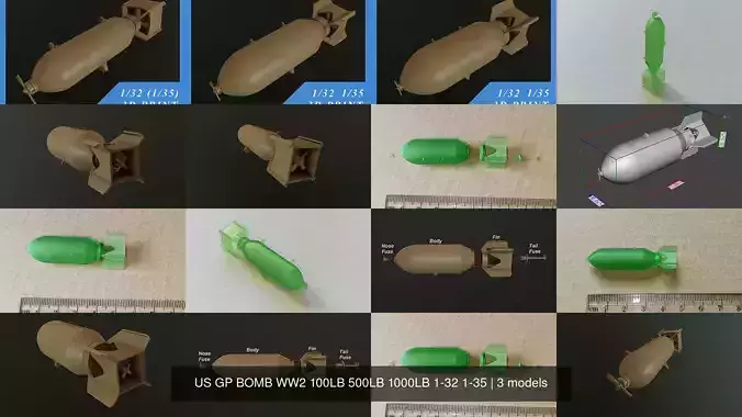US GP BOMB WW2 100LB 500LB 1000LB 1-32 1-35