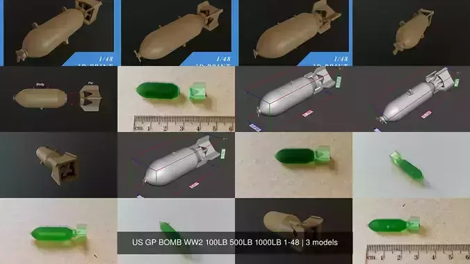 US GP BOMB WW2 100LB 500LB 1000LB 1-48