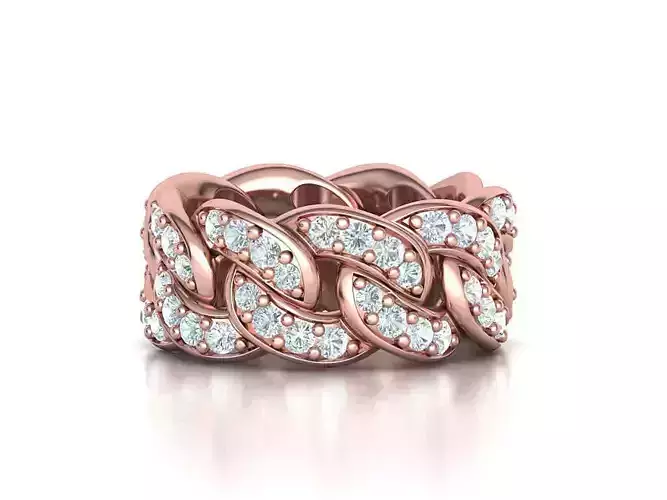 DIAMOND Cuban Link Chain Ring Stackable Ring 10mm wide 7US SIZE 3D print model