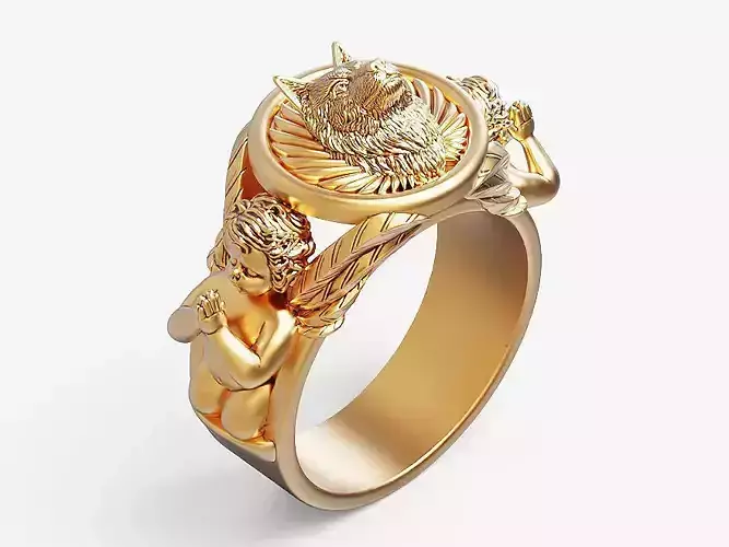 Wolf and praying baby angel  Silver Gold  Print