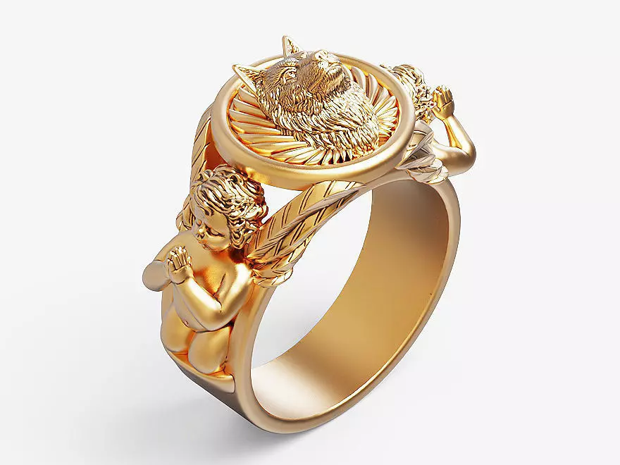 Wolf and praying baby angel Silver Gold Print 3D print model