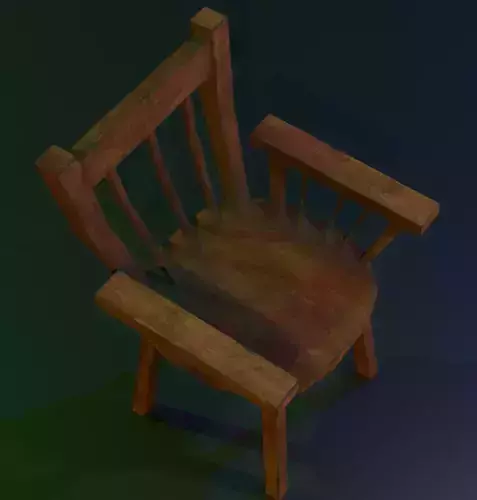 A wooden chair with scuffs and abrasions