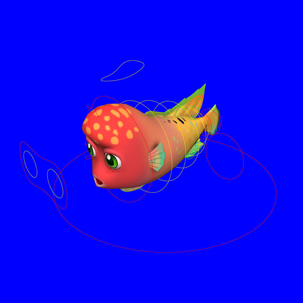 Redhead Cichlid Fish Cartoon Animated Low-poly 3D model_6