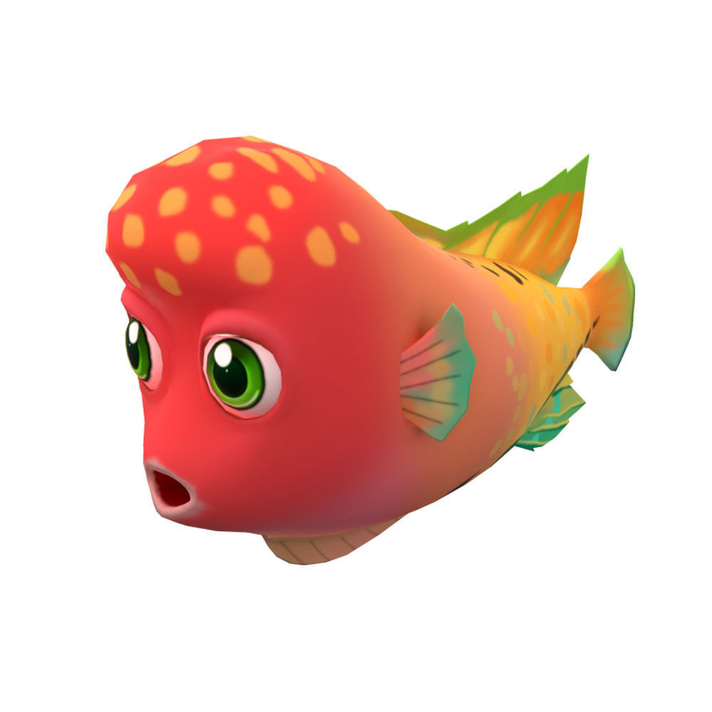 Redhead Cichlid Fish Cartoon Animated Low-poly 3D model_4