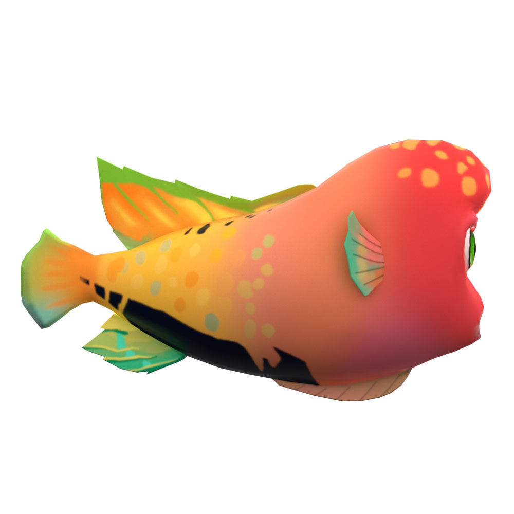 Redhead Cichlid Fish Cartoon Animated Low-poly 3D model_3