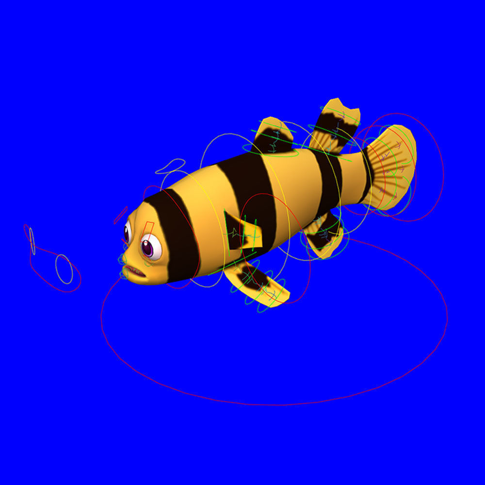 Bumblebee Goby Fish Cartoon Animated Low-poly 3D model_6