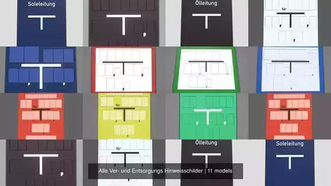 Alle Ver- und Entsorgungs Hinweisschilder 3D Model Collection