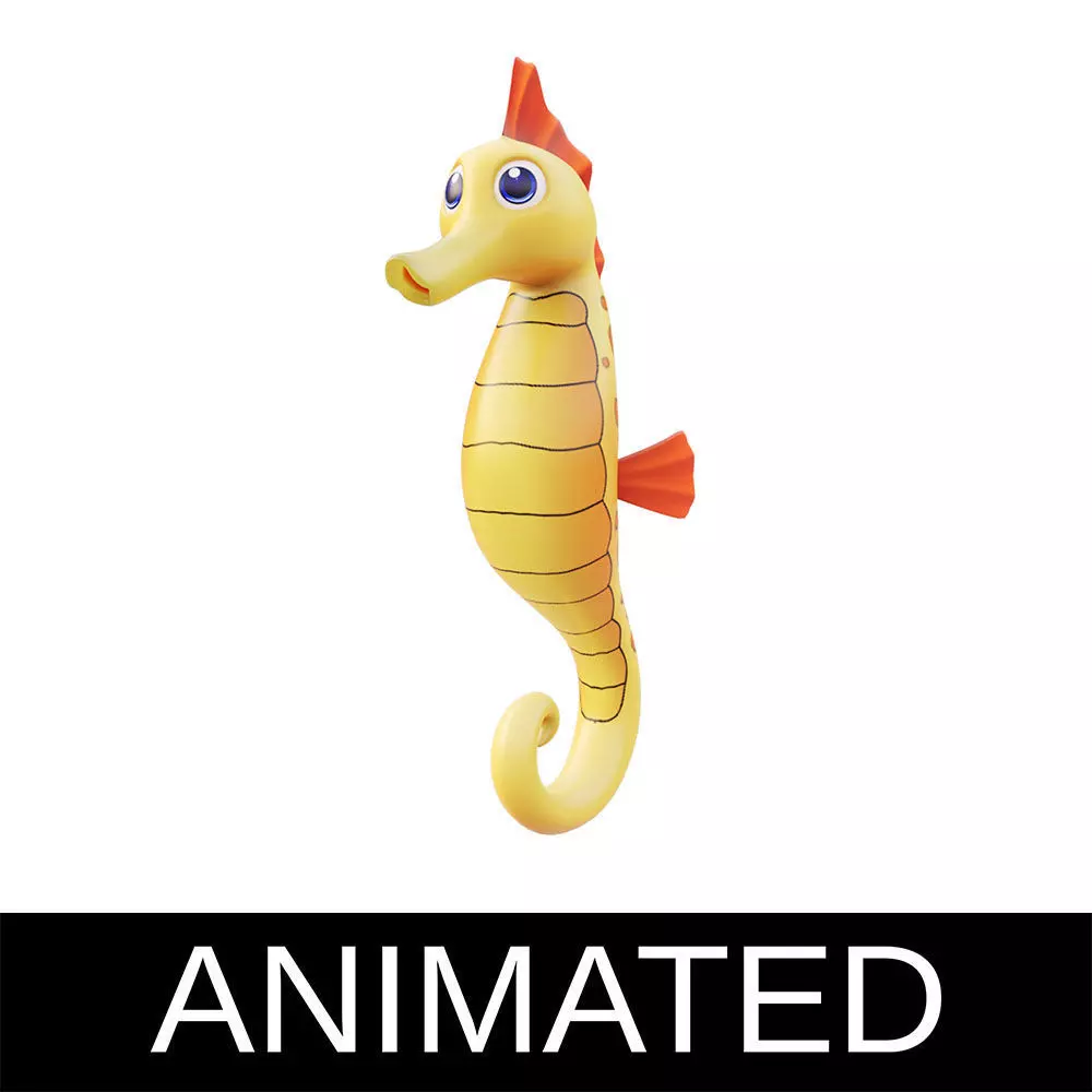 Yellow Seahorse Cartoon Animated Low-poly 3D model