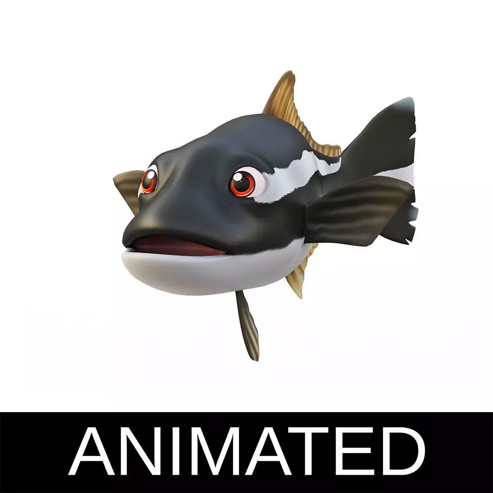 Cobia Fish Cartoon Animated Low-poly 3D model_0