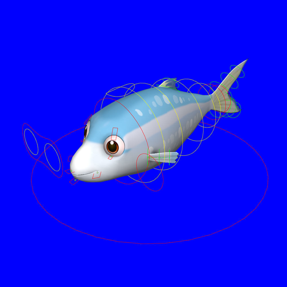 Gold stripe Sardinella Fish Cartoon Animated Low-poly 3D model_8