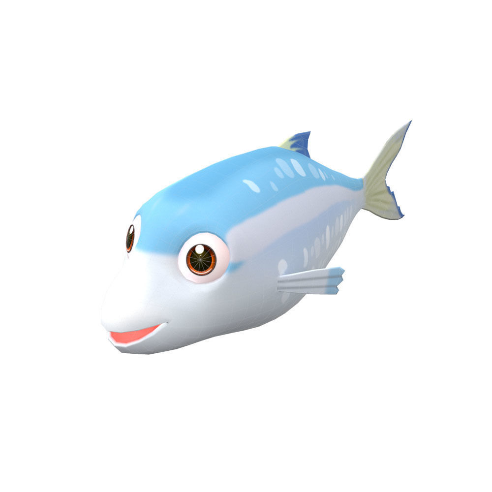 Gold stripe Sardinella Fish Cartoon Animated Low-poly 3D model_6