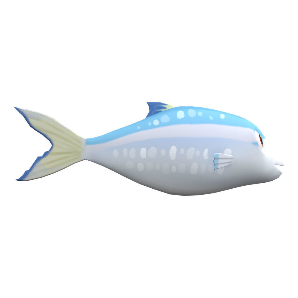 Gold stripe Sardinella Fish Cartoon Animated Low-poly 3D model_1