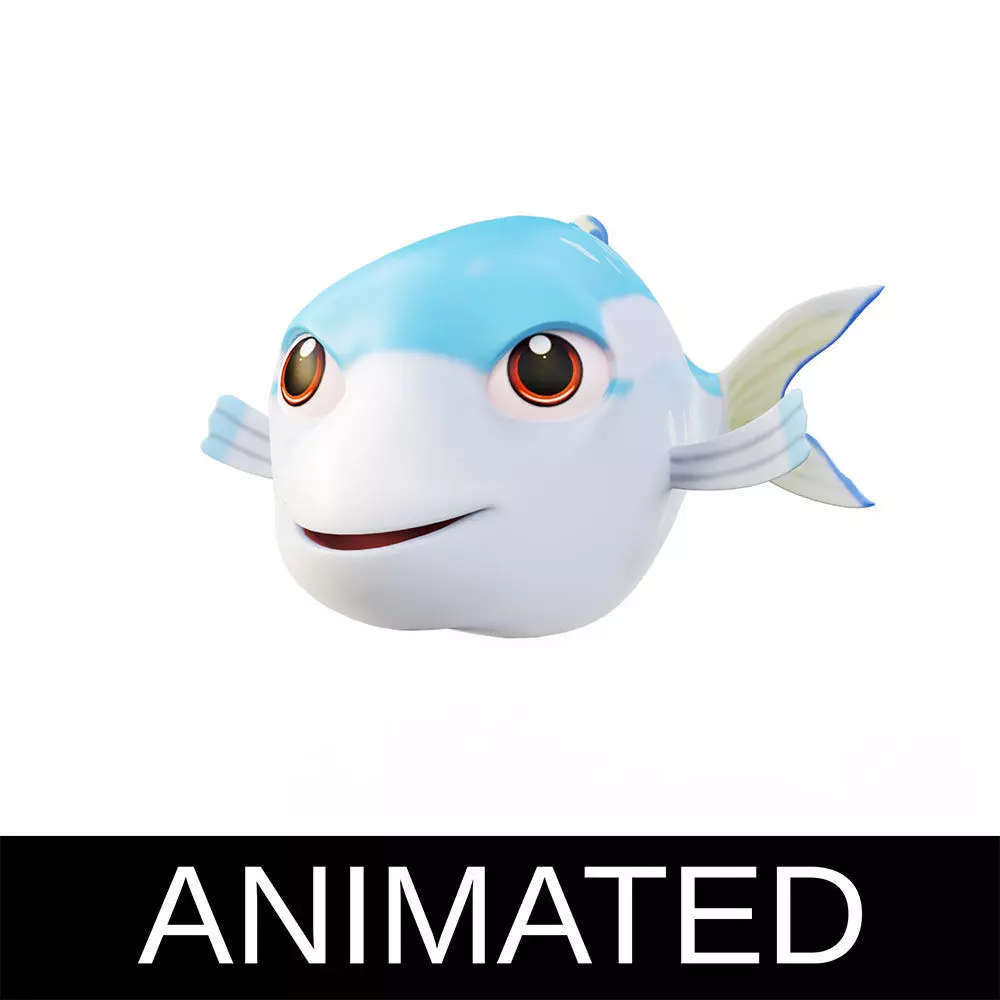 Gold stripe Sardinella Fish Cartoon Animated Low-poly 3D model_0