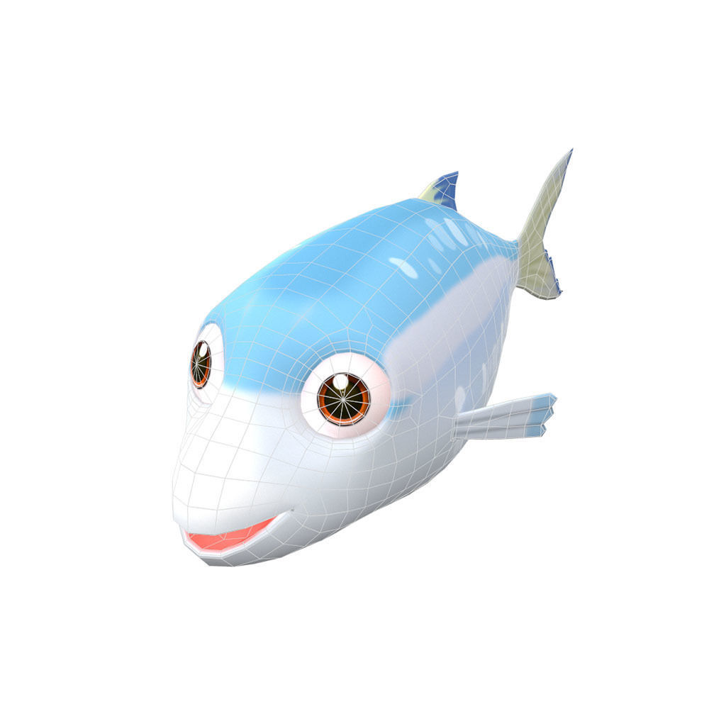 Gold stripe Sardinella Fish Cartoon Animated Low-poly 3D model_4