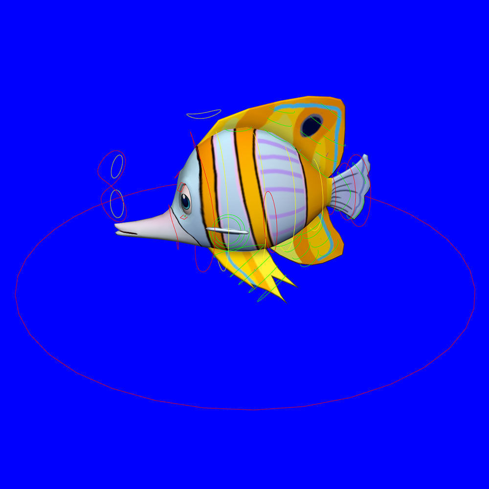 Copper band Butterfly Fish Cartoon Animated Low-poly 3D model_7