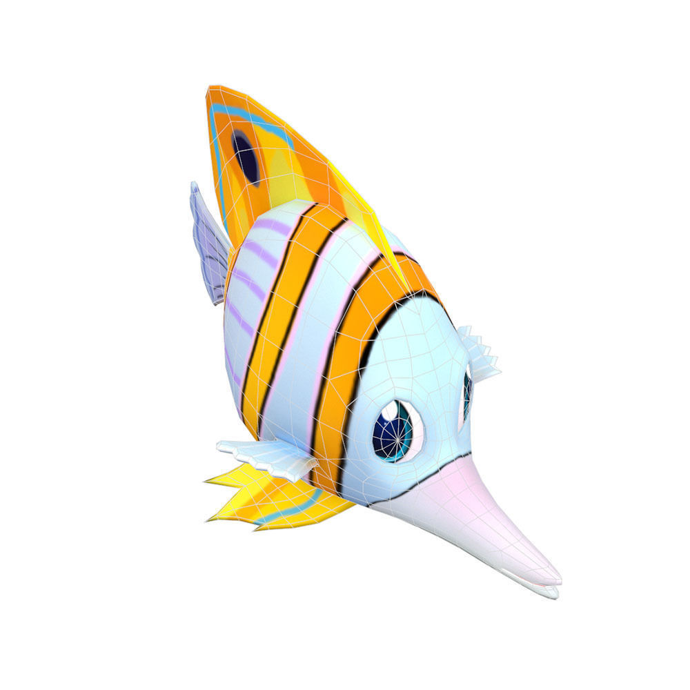 Copper band Butterfly Fish Cartoon Animated Low-poly 3D model_5