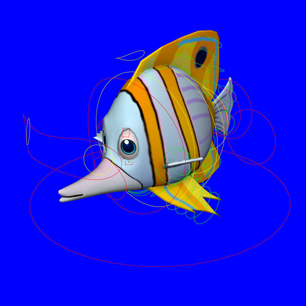Copper band Butterfly Fish Cartoon Animated Low-poly 3D model_6