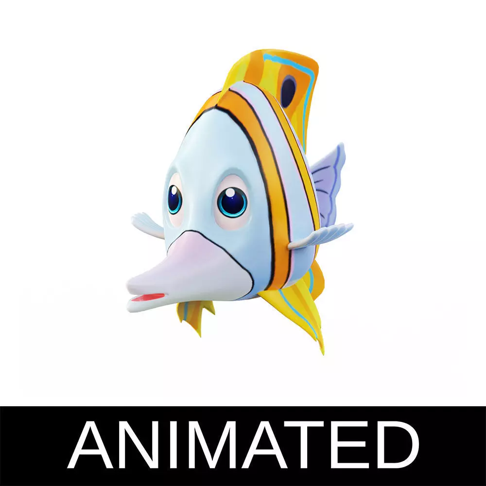 Copper band Butterfly Fish Cartoon Animated Low-poly 3D model_0