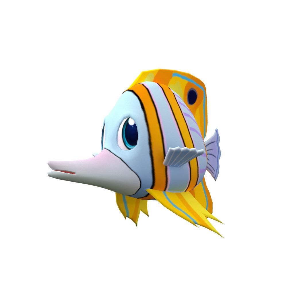Copper band Butterfly Fish Cartoon Animated Low-poly 3D model_3