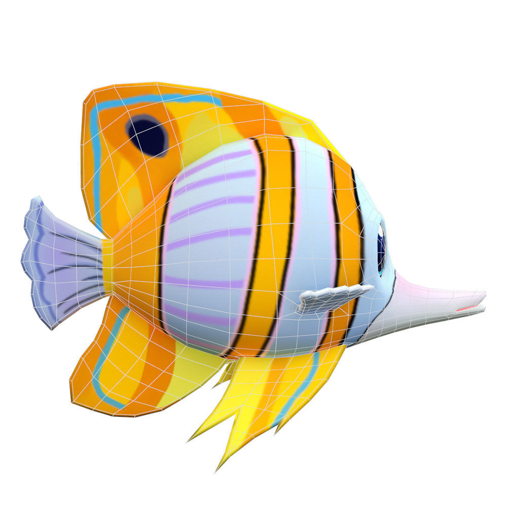 Copper band Butterfly Fish Cartoon Animated Low-poly 3D model_4