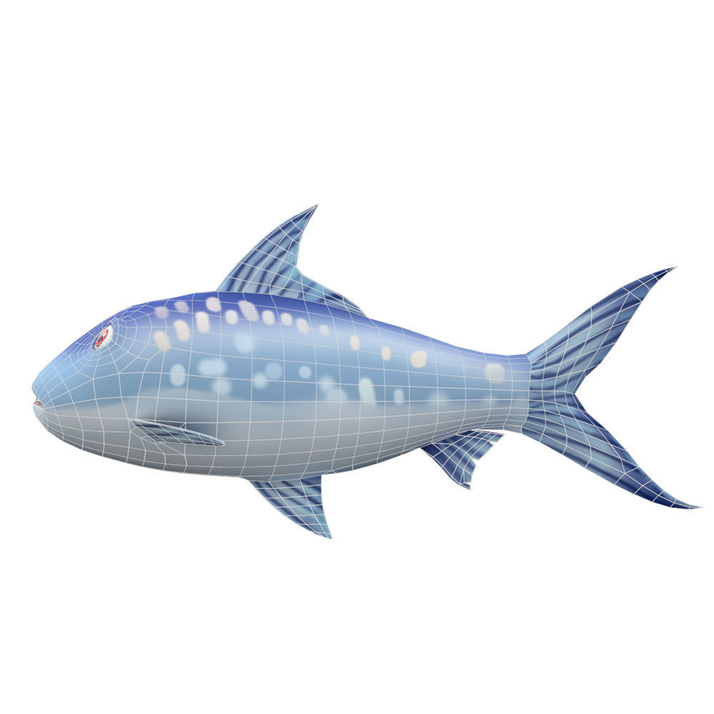 Milkfish Chanidae Fish Cartoon Animated Low-poly 3D model_7