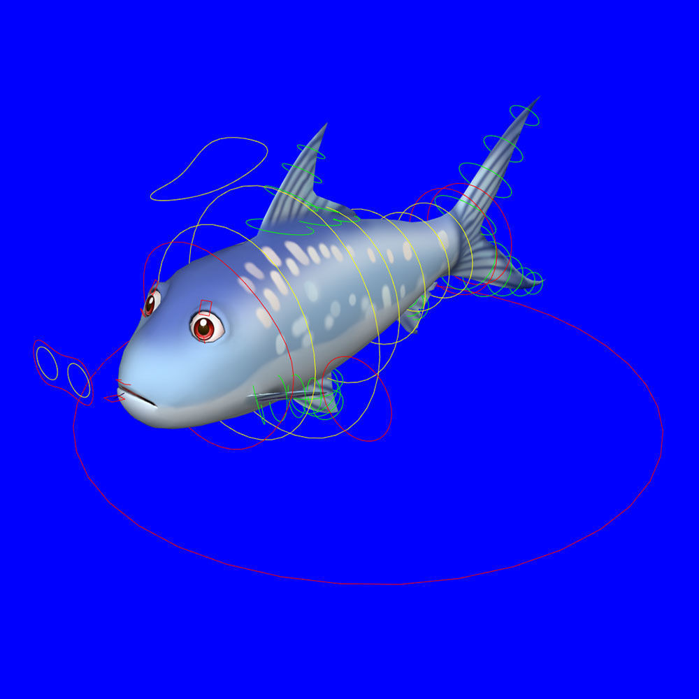 Milkfish Chanidae Fish Cartoon Animated Low-poly 3D model_8
