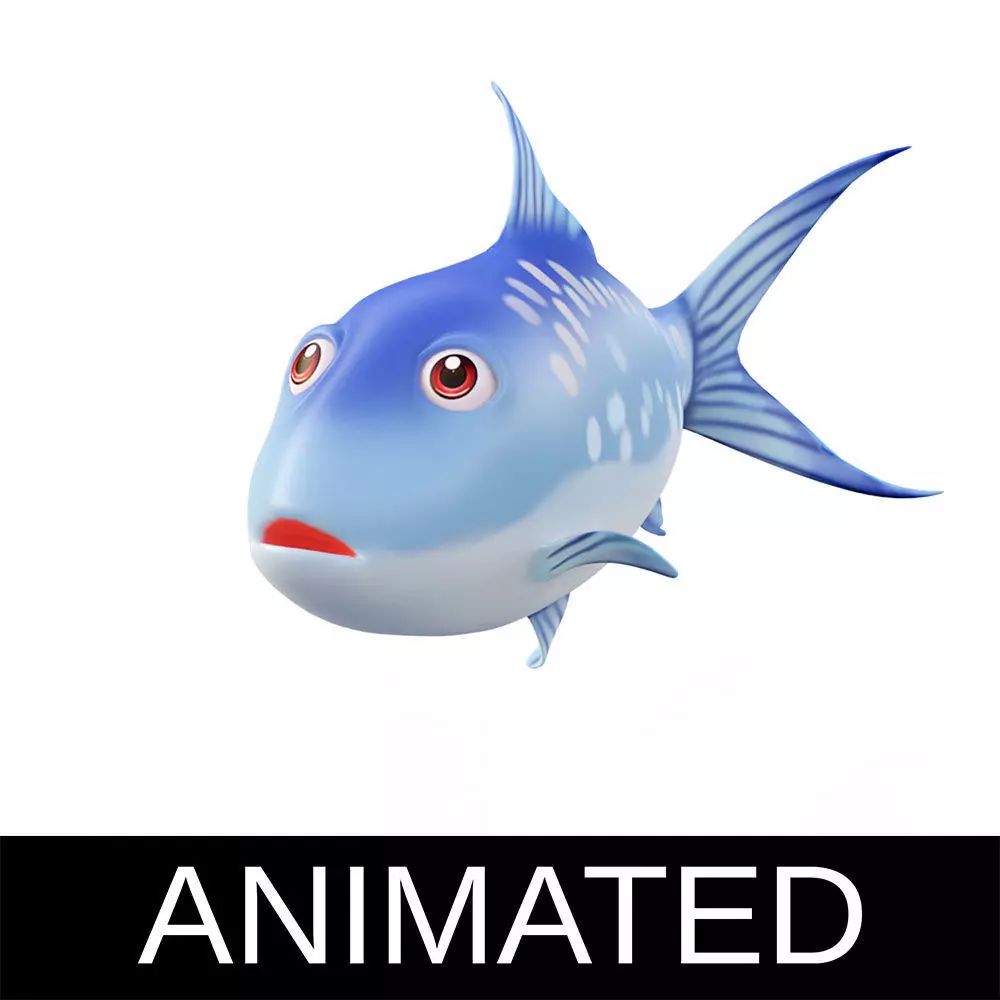 Milkfish Chanidae Fish Cartoon Animated Low-poly 3D model_0