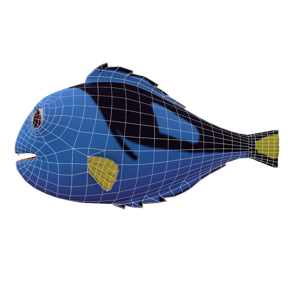 Blue Tang Fish Cartoon Animated Low-poly 3D model_3