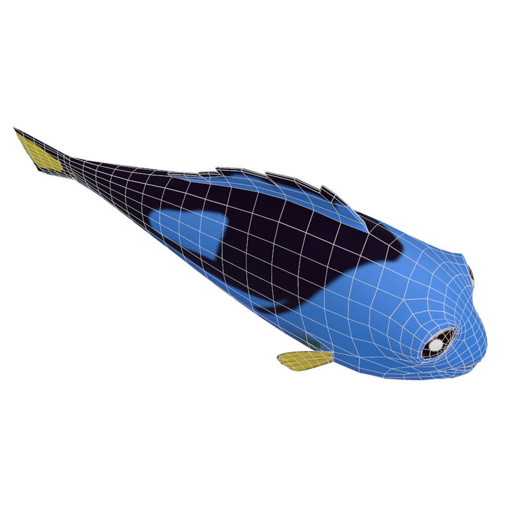 Blue Tang Fish Cartoon Animated Low-poly 3D model_4