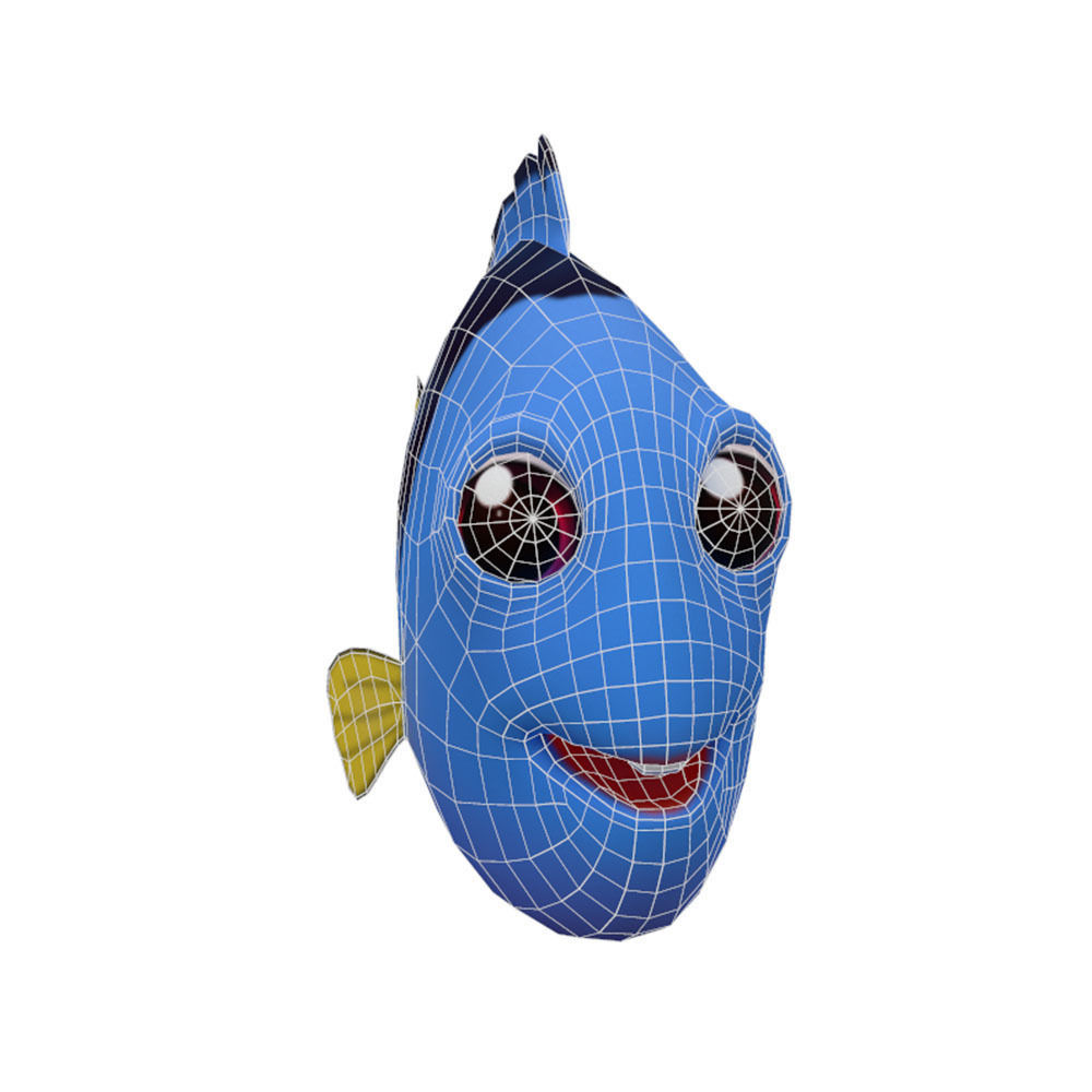 Blue Tang Fish Cartoon Animated Low-poly 3D model_5