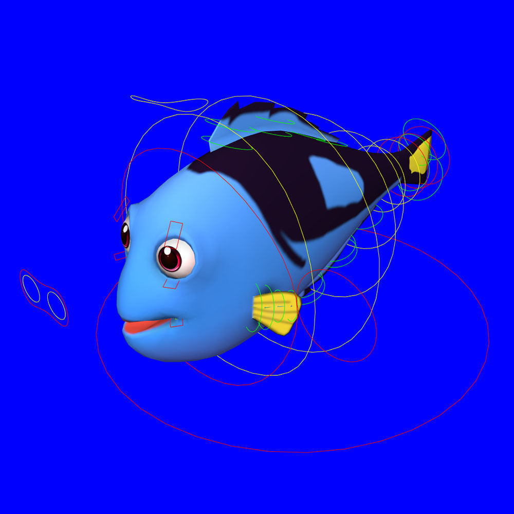 Blue Tang Fish Cartoon Animated Low-poly 3D model_6