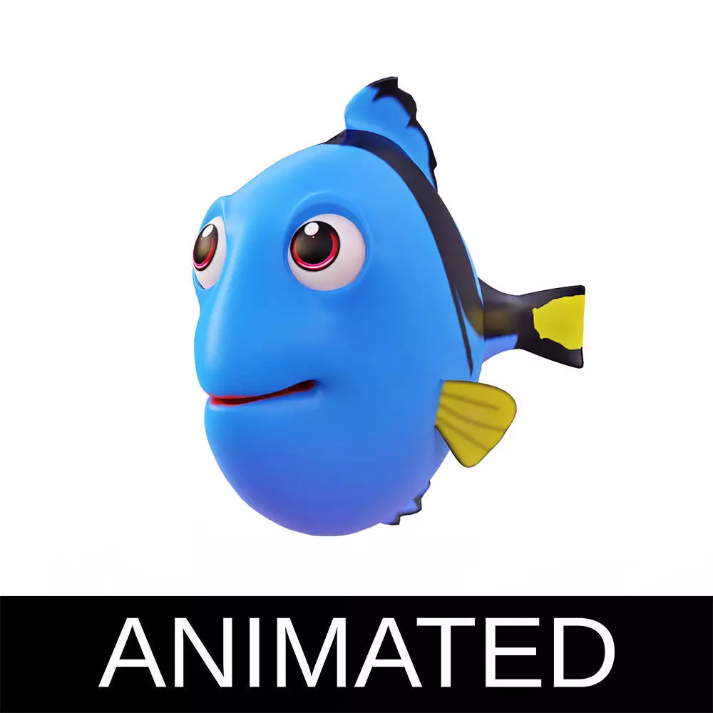 Blue Tang Fish Cartoon Animated Low-poly 3D model_0