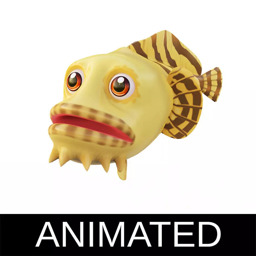 Oyster Toad Fish Cartoon Animated Low-poly 3D model_0