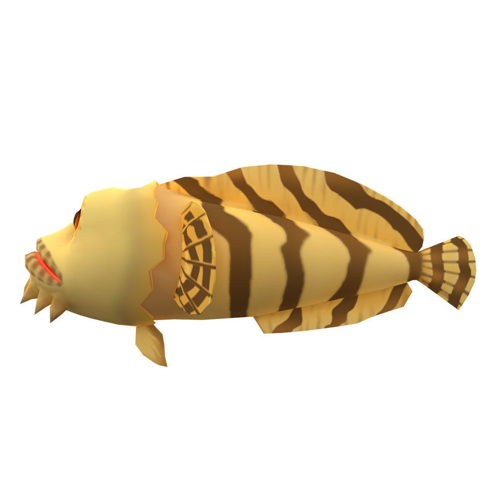 Oyster Toad Fish Cartoon Animated Low-poly 3D model_3