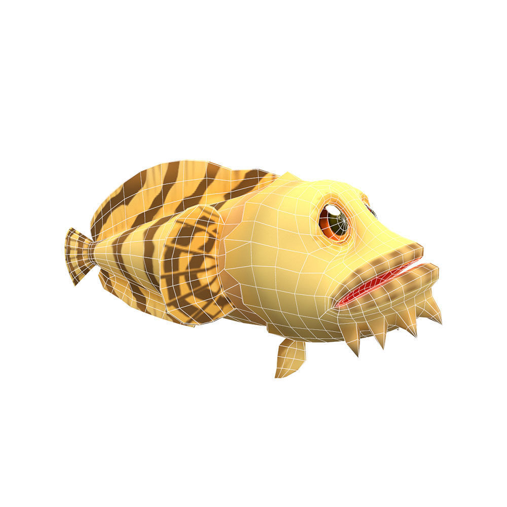 Oyster Toad Fish Cartoon Animated Low-poly 3D model_6
