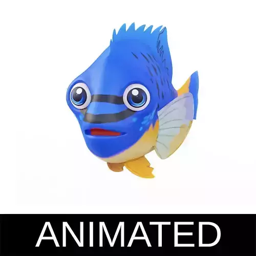 Blue Damsel Fish Cartoon Animated