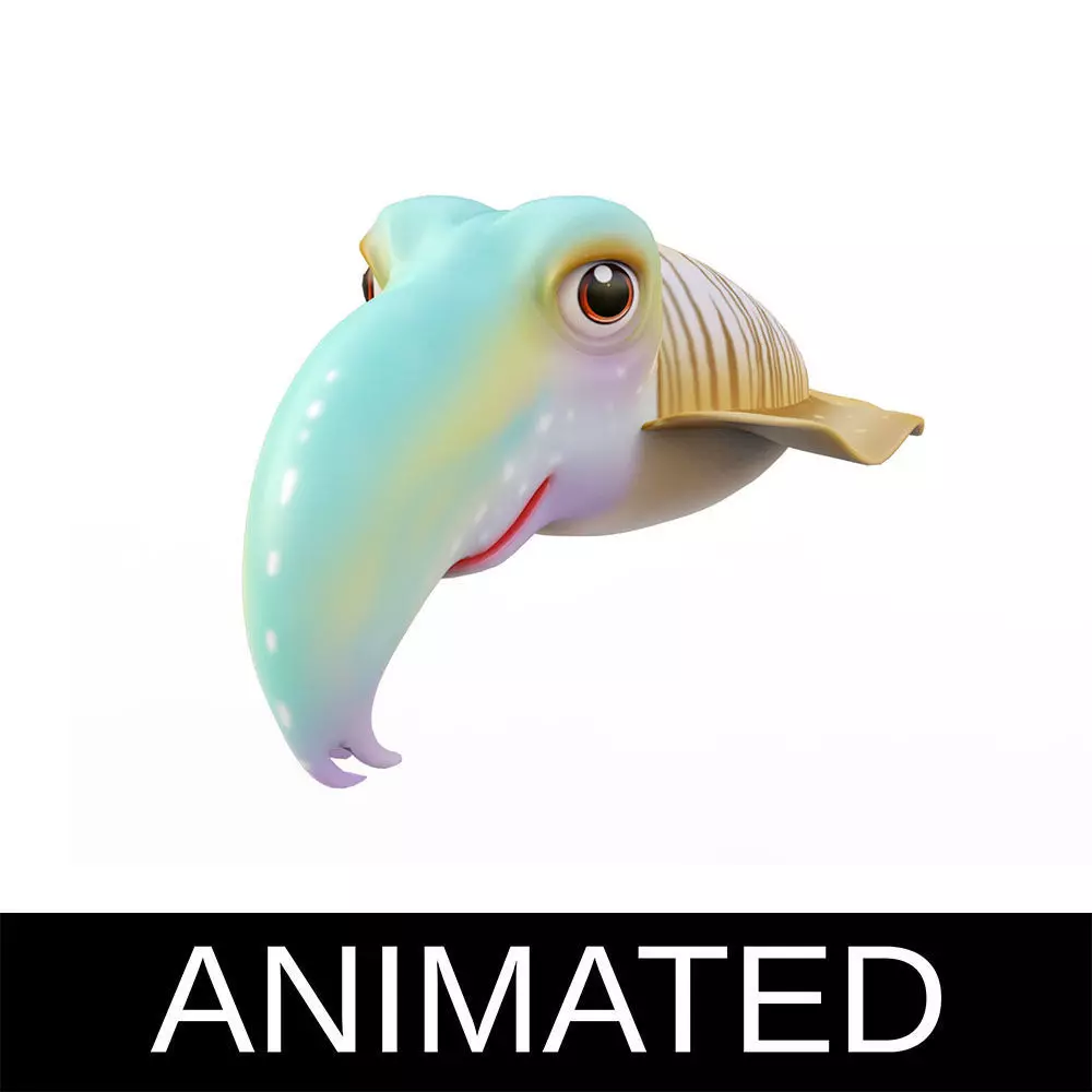 Common Cuttle Fish Cartoon Animated Low-poly 3D model_0