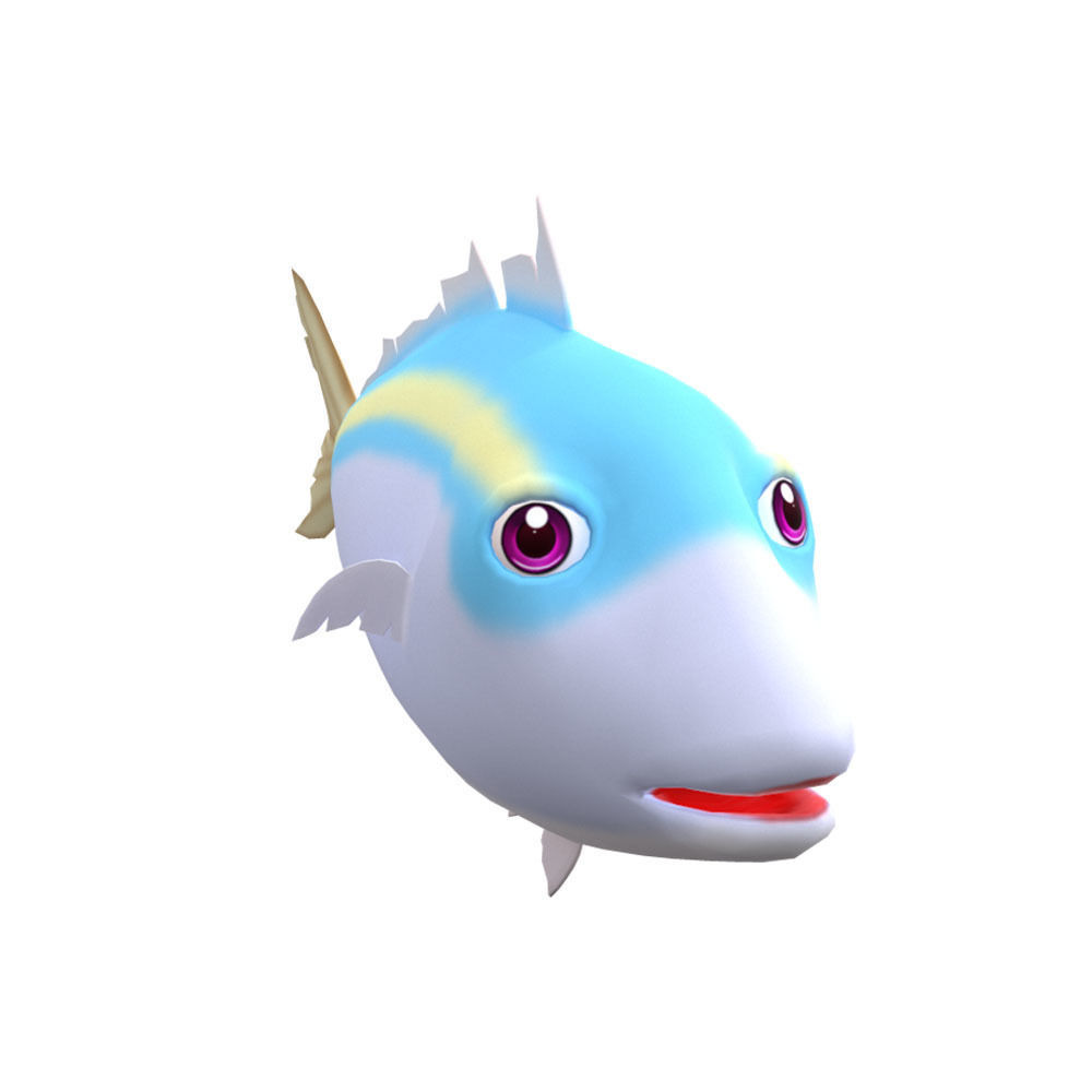 Yellow stripe Scad Fish Cartoon Animated Low-poly 3D model_3