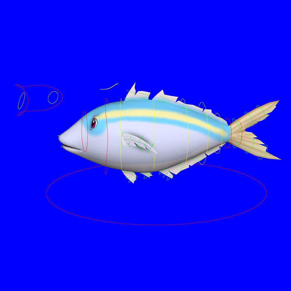 Yellow stripe Scad Fish Cartoon Animated Low-poly 3D model_7